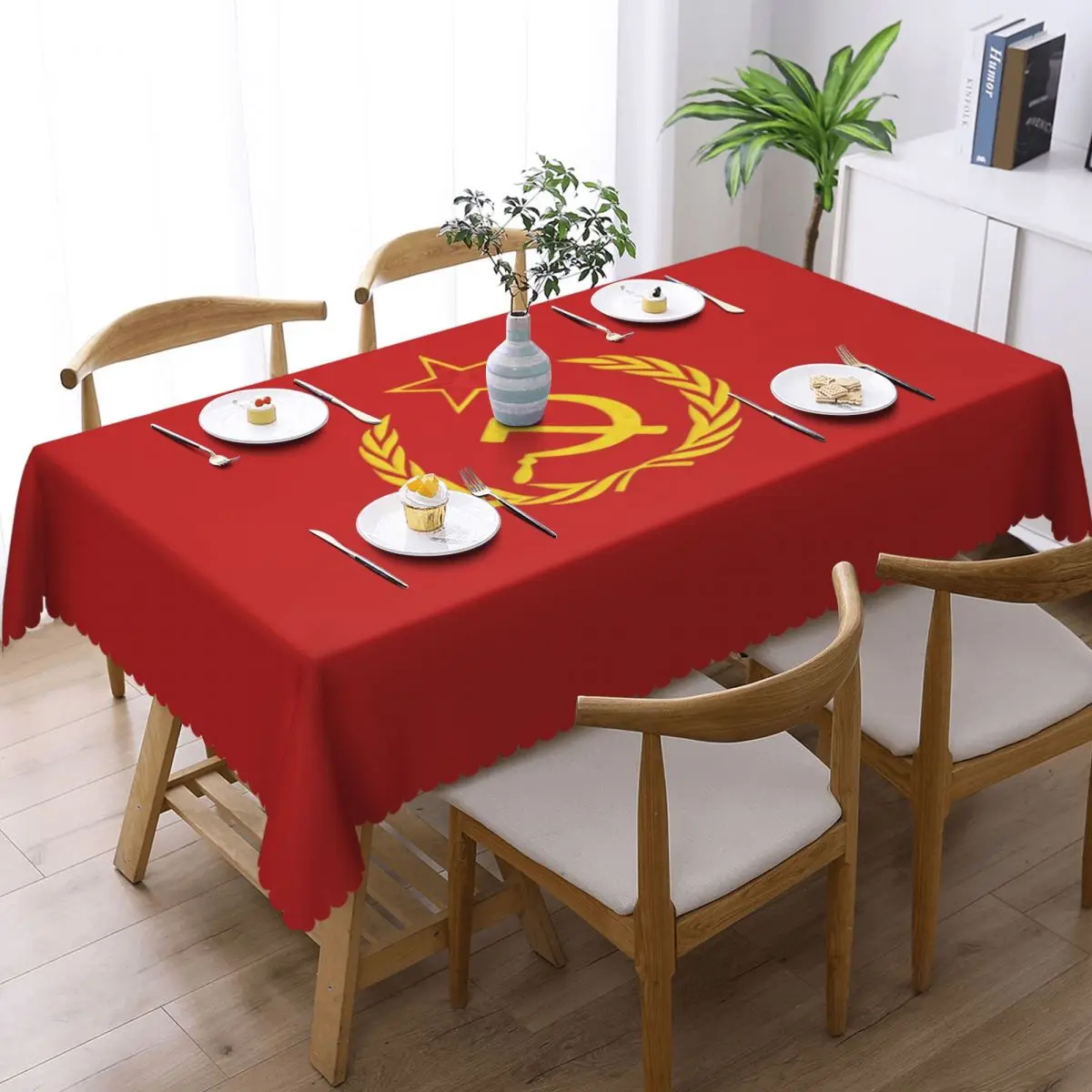 Rectangular Oilproof USSR Hammer And Sickle CCCP Russian Soviet Flag Table Cover Table Cloth Tablecloth for Dining