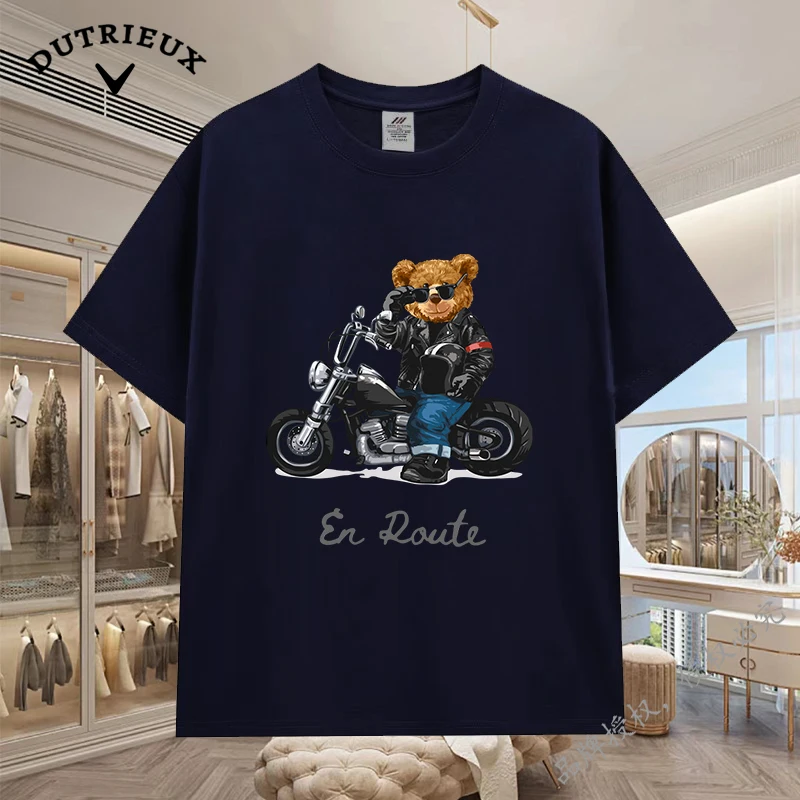 2024 New Luxury Bear Short Sleeved Men's and Women's Loose 230g Fabric weight Cotton Versatile Round Neck Breathable Inner Layup