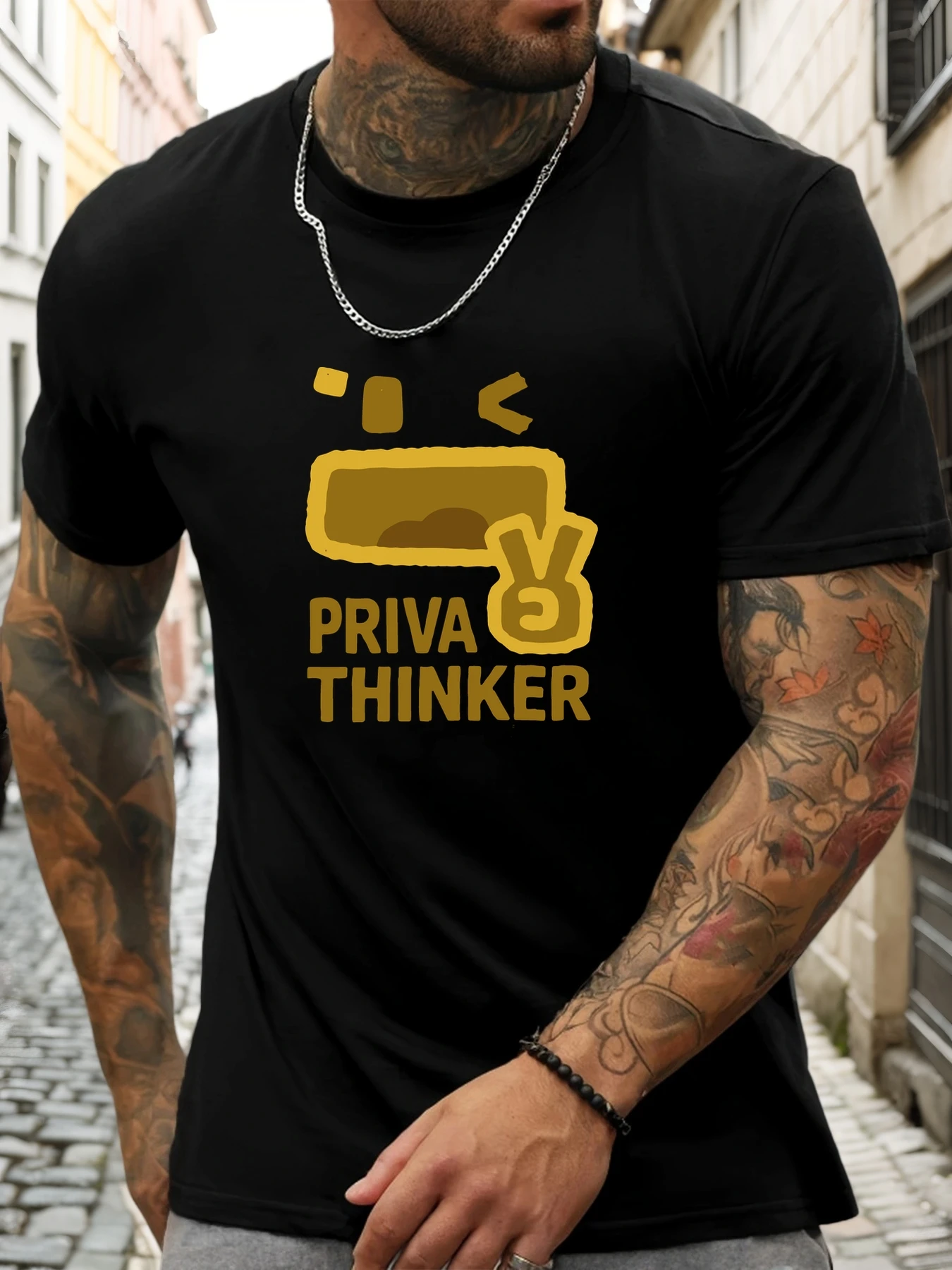 Summer Men's PRIVA THINKER Printed T-Shirt Soft Lightweight Round Neck Short Sleeve Breathable Casual