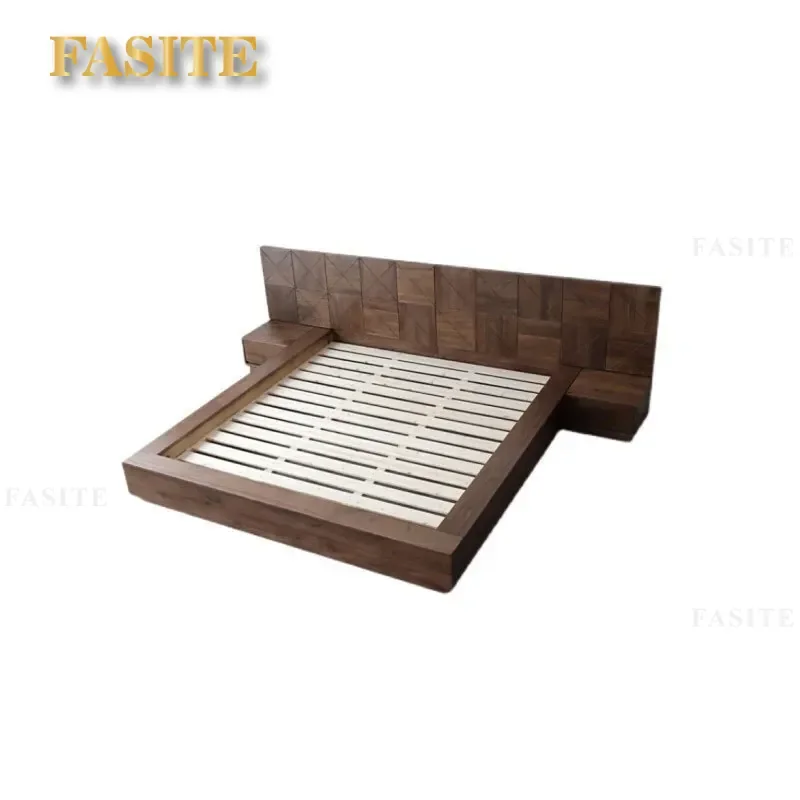 For Nordic Solid Wood Black Walnut Double Bed Modern Simple 1.8m 1.5m Master Bedroom Log Wedding Furniture