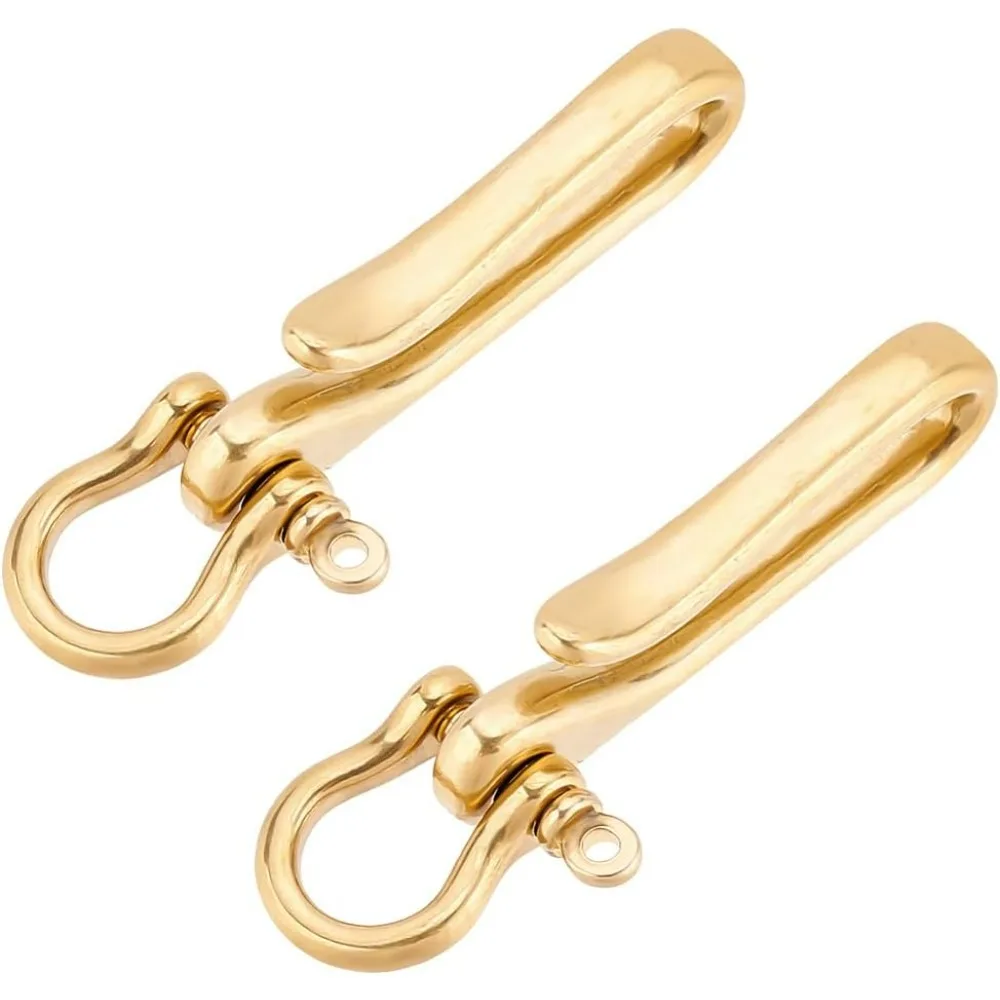 Fish Hook Keychain 2.9 Inch Brass Key Ring Golden Solid U Shape Key Hook Belt Keyring Pocket Clip with Key Shackle Heavy Duty