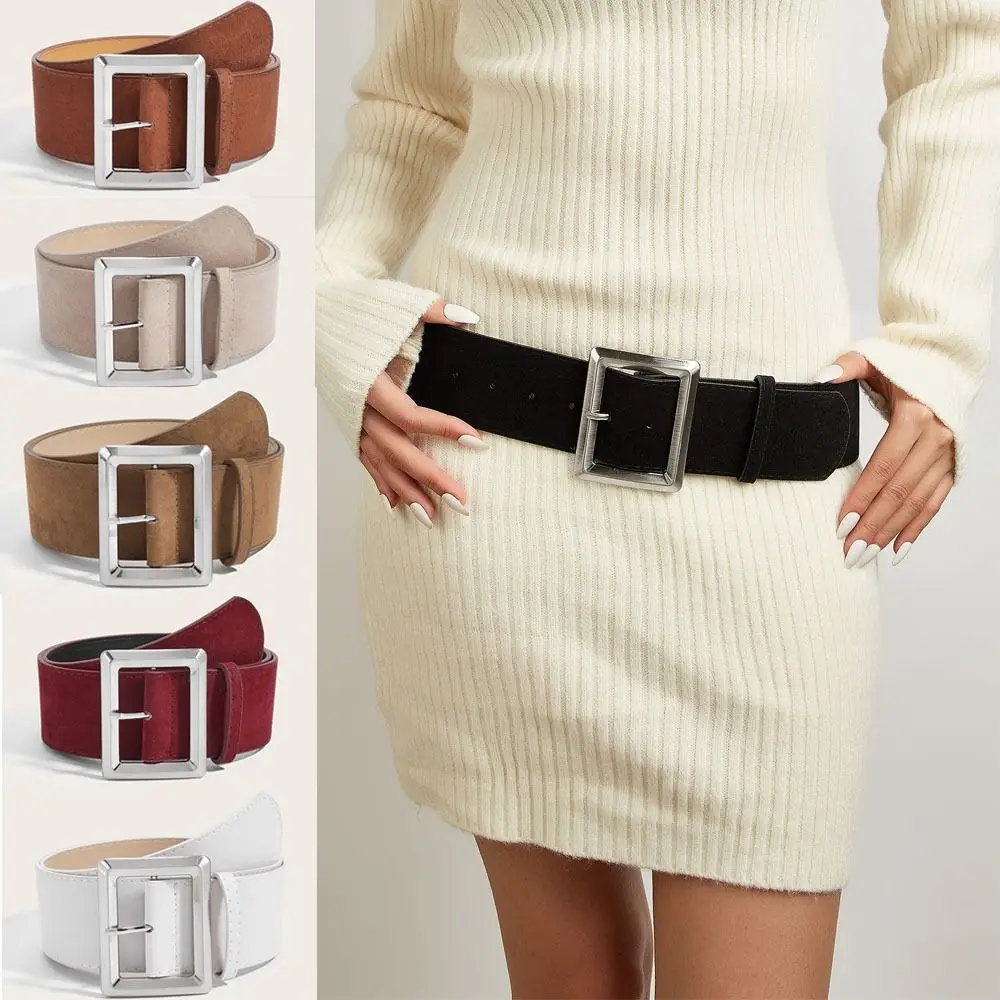 

Maillard Styles Suede Leather Wide Belt Trendy Luxury Design Pin Buckle Waistband Casual Versatile Trouser Dress Belts Gifts