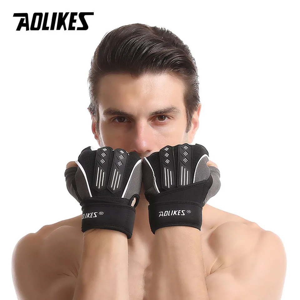 AOLIKES Shockproof Pad Cycling Gloves Half Finger Sport Gloves Men Women Summer Bicycle Gym Fitness Gloves MTB Bike Gloves