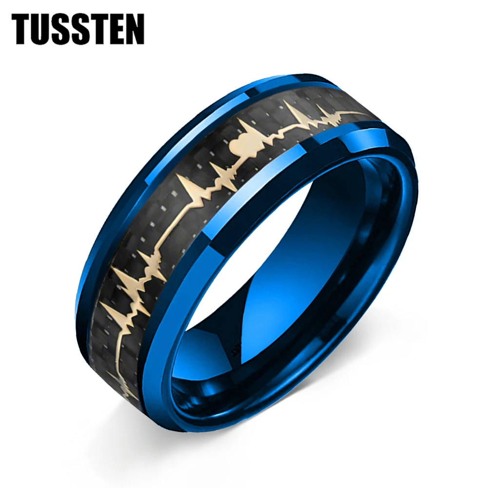 Dropshipping TUSSTEN 8MM Heart Love Ring Tungsten Wedding Band For Men Women With Black Carbon Fiber Inlay Comfort Fit