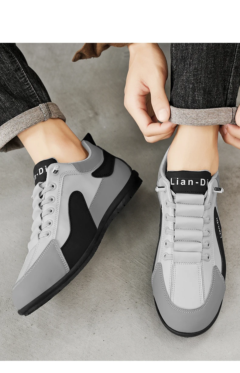 Niedrig geschnittene Herrenschuhe, große Größen, neue Frühlings- und Herbstmodelle, atmungsaktive Leder-Freizeitsportschuhe, weiche Sohle, rutschfest, Herren-Sneaker zum Autofahren. – Detail 15