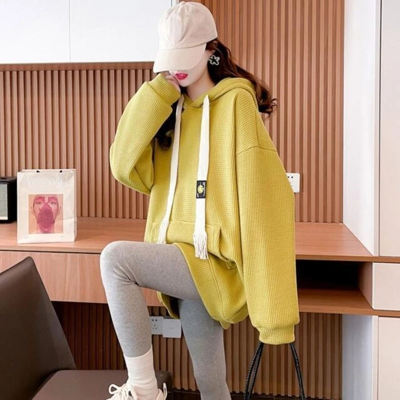 Hoodies Plain Long Hooded Top Yellow Women\'s Sweatshirt Red Warm Korean Fashion Y 2k Vintage Y2k Trend Matching E Woman Clothing