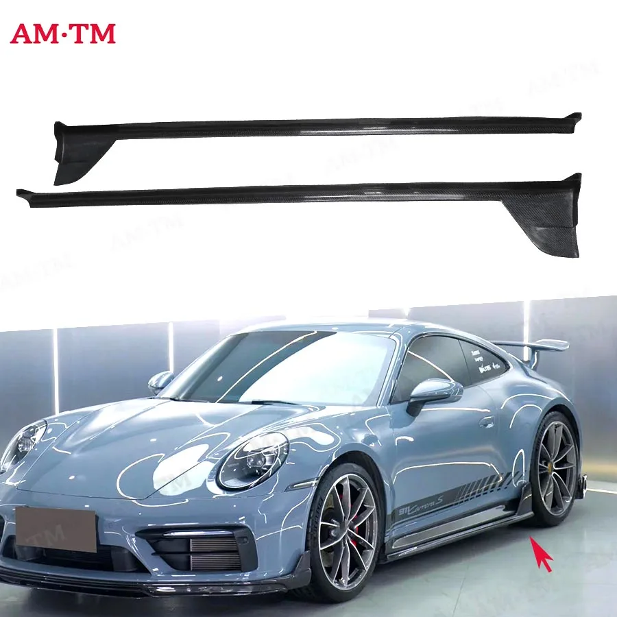 

For Porsche 911 992 2022+ Carbon Fiber Car Side Skirts Splitters Flaps Apron Parts Upgrade Body kit Car Accessories T Style