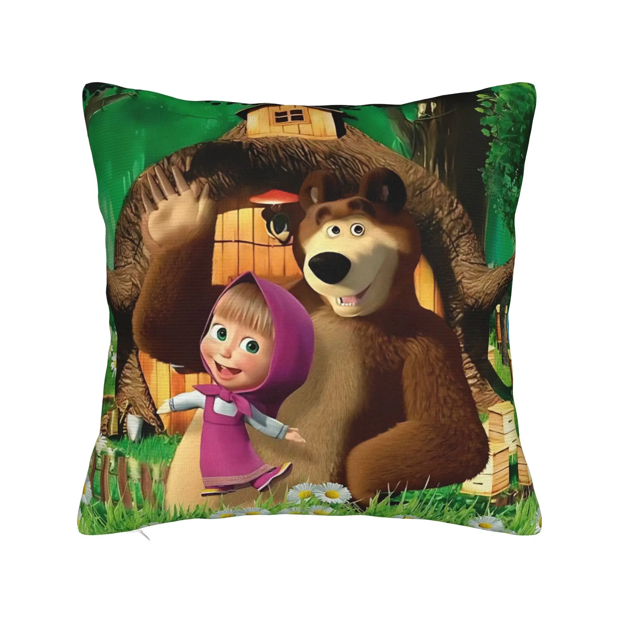 Cute Cartoon M-Masha and Bear Pillowcase Printed Polyester Cushion Cover Decor  Throw Pillow Case Cover Home Zipper 45*45cm