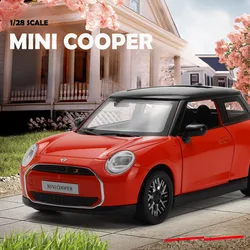 Simulation 1/28 Scale BMW Mini Cooper Alloy Car Model with Sound Light Children Boy Diecast Toy Vehicle Collection Miniature