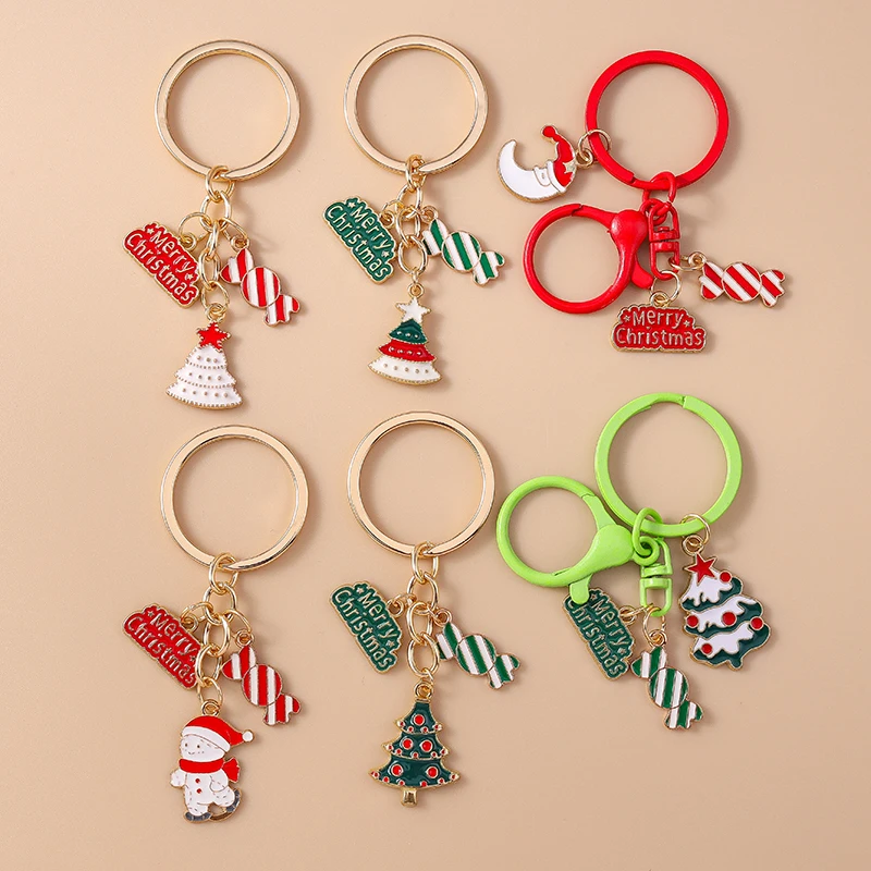 Modischer Weihnachtsbaum-Schneemann-Schlüsselanhänger für Autoschlüssel Festliche Geschenke für Frauen Männer Handtaschenanhänger Schlüsselringe DIY-Accessoires – Detail 10