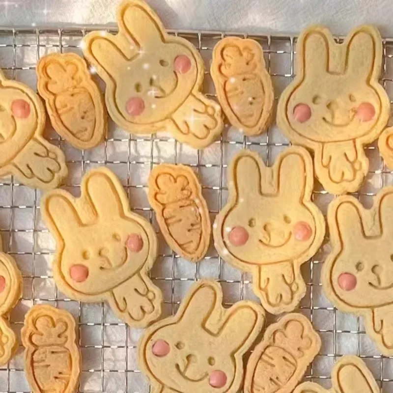 3D Cute Shy Rabbit Cookie Embossing Mold Cartoon Carrot Rabbit Fondant Cookie Cutter Biscuit Mold DIY Kitchen Baking Tools