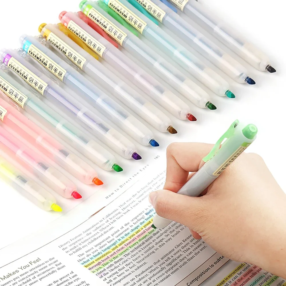 6Pcs/set Retractable Highlighters Refillable Pastel Highlighter Pen Fluorescence Markers for Journaling School Office Supplies