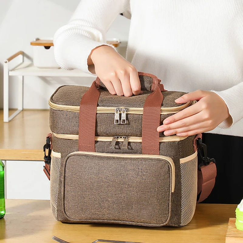 

Double Layer Outdoors Lunch Bag Large Capacity Thermal Insulation Lunch Bags Leakproof Cooler Tote for Work Picnic School Camp