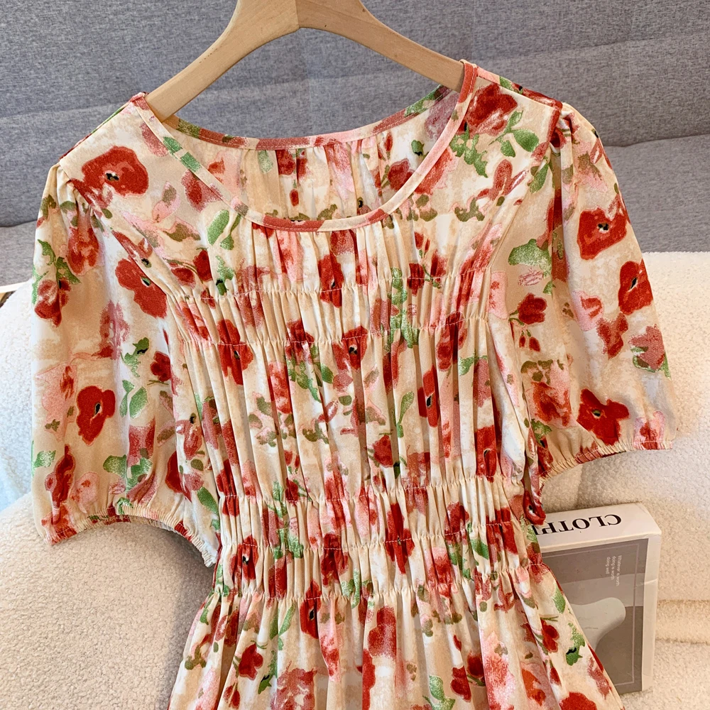 فستان نسائي مقاس كبير من NYFS لصيف 2025 فستان فضفاض كبير على شكل زهرة عالية الخصر وأكمام منتفخة فساتين طويلة رداء Elbise على الطراز الكوري