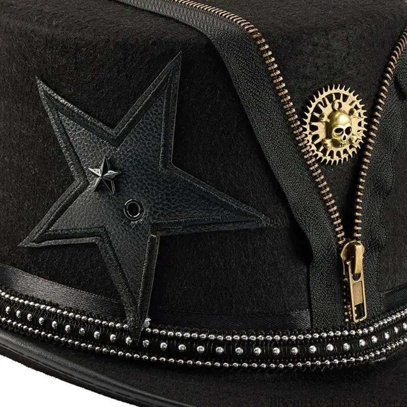 Gothic Victorian Magicians Top Hat with Metal Gear Decors Cosplay Event Headpiece Accessory For Adult Theme Party Wear