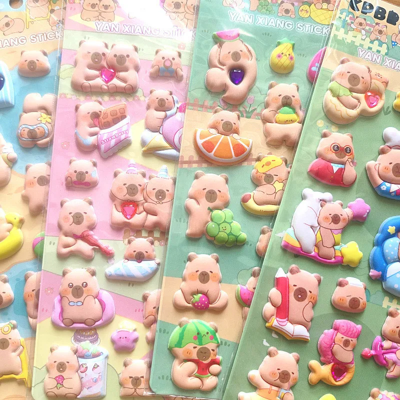 4 Pcs Capybara Cubs Kids' Cartoon Soft High-Foam Stickers - Super Raised, Cute & Adorable, Removable Adhesive, Perfect
