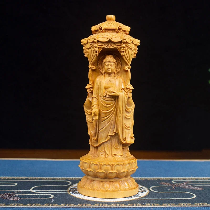 

China traditional wood carving Western Three Saints solid wood carve Buddha statue home Buddhist hall Feng Shui decor craft