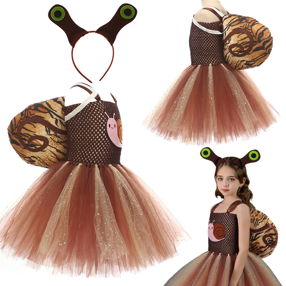 Vestido elegante de caracol para niñas, disfraz de tela con dibujos de animales para adolescentes de 6 a 14 años, trajes de fiesta de fantasía para juegos de rol
