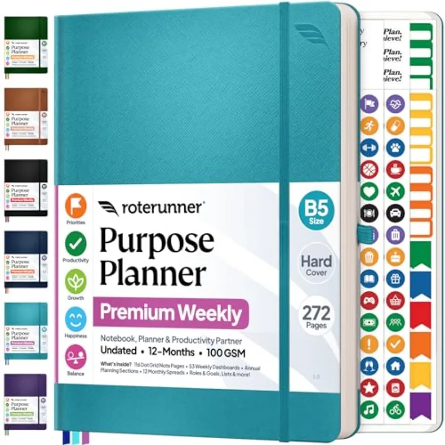 

Purpose Planner Notebook B5 7.5"x9.8" 12 Month Undated 2026 Daily Weekly and Monthly Productivity Goal Setting Tool for Work Ho