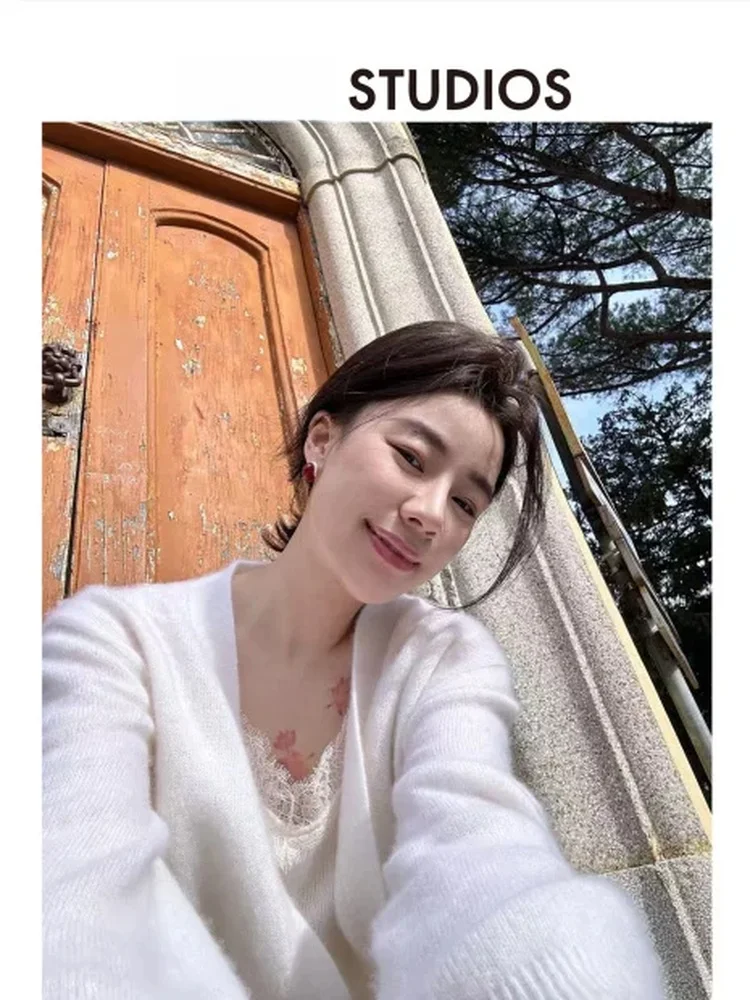 CEJIA Women's Camere Knitted Open Cardigan Lace Strap Sweater Loose Fit Two-Piece Set Spring 2026 mat Sle Long Sve