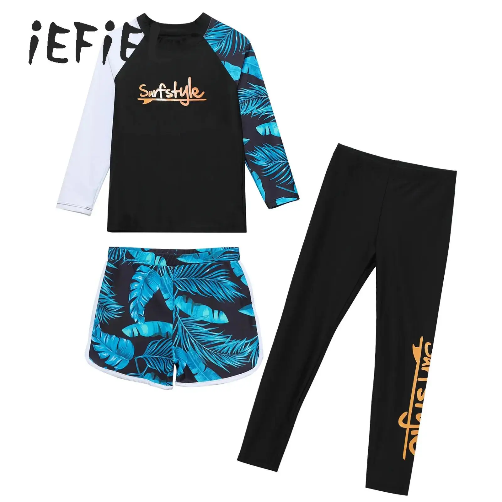 

Rash Guard Swimsuits Swimwear for Unisex Boys Girls Sun Protection Long Sleeve Swim Top with Shorts Pants 3pcs Swimming Outfits