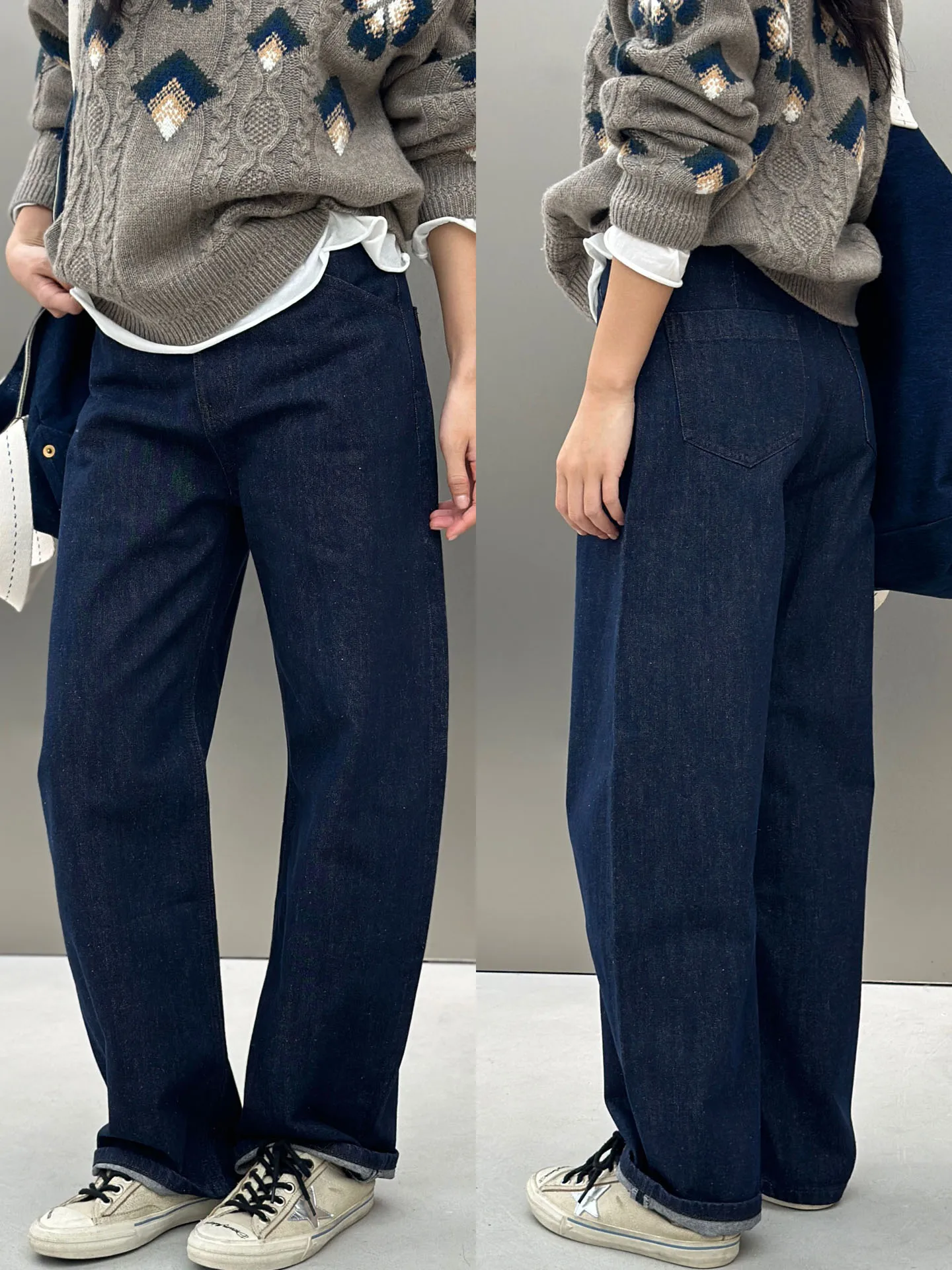 

Джинсы Bodhl из шелковистого хлопка с прямыми штанинами, модные, с высокой талией, простой сетчатый дизайн, осенние женские джинсы