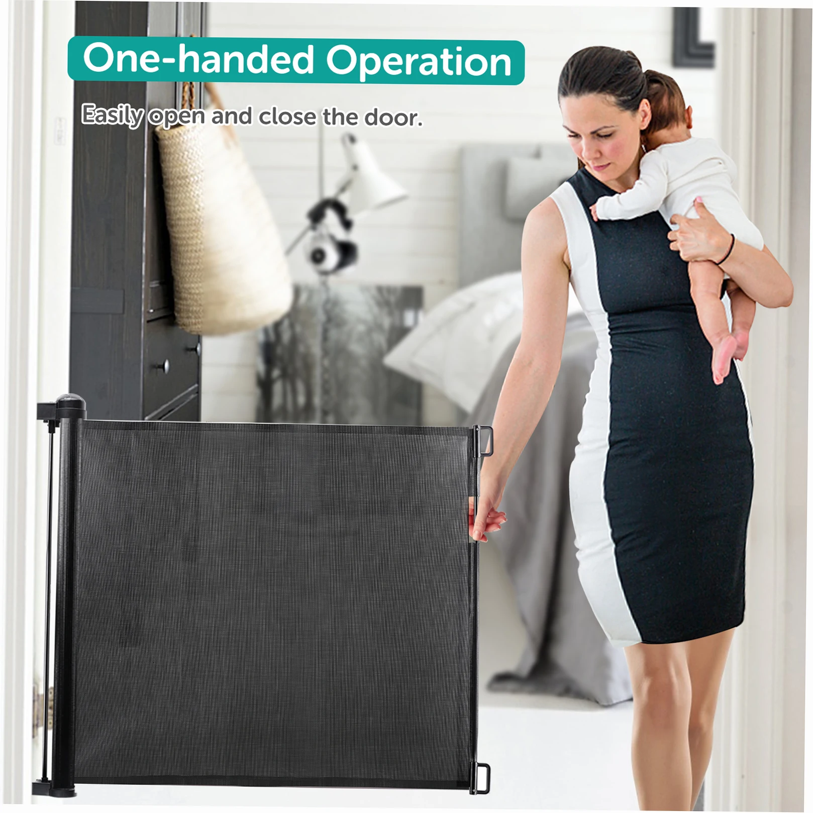 

Выдвижные детские защитные ворота, 34 дюйма, высота, расширяются до 61 дюймов, внутренние и наружные детские ворота, защитный барьер, сетчатый забор для домашних собак