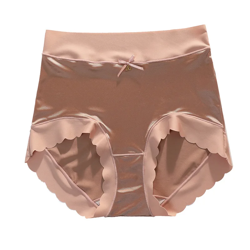 Women Satin Finish Panties High Waist Solid Color Cotton Crotch Briefs Sexy Comfortable No Trace Hip Lifting Panty Underpants