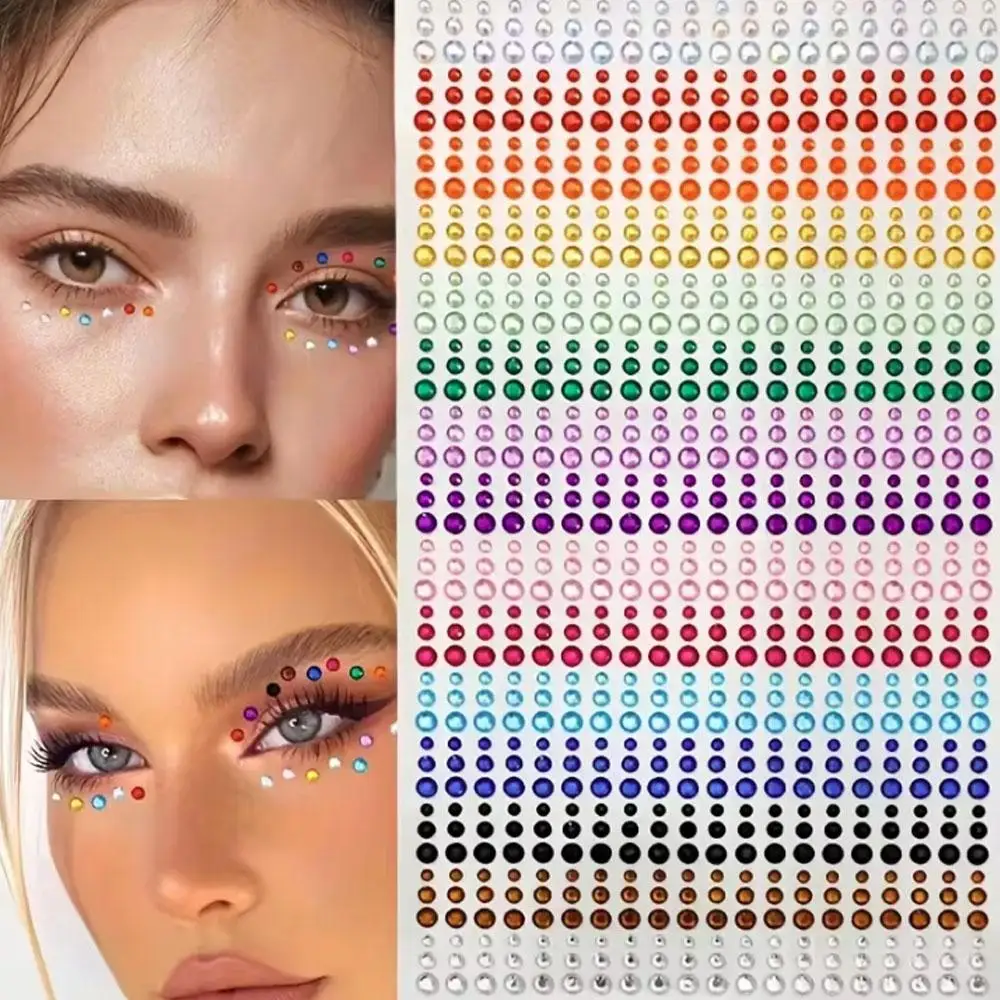 900Pcs Self-Adhesive Rainbow Face Glittle Gem Stickers Stick-On Facial Tattoo Eye Rhinestone Jewels Mix Wedding Party Make Up
