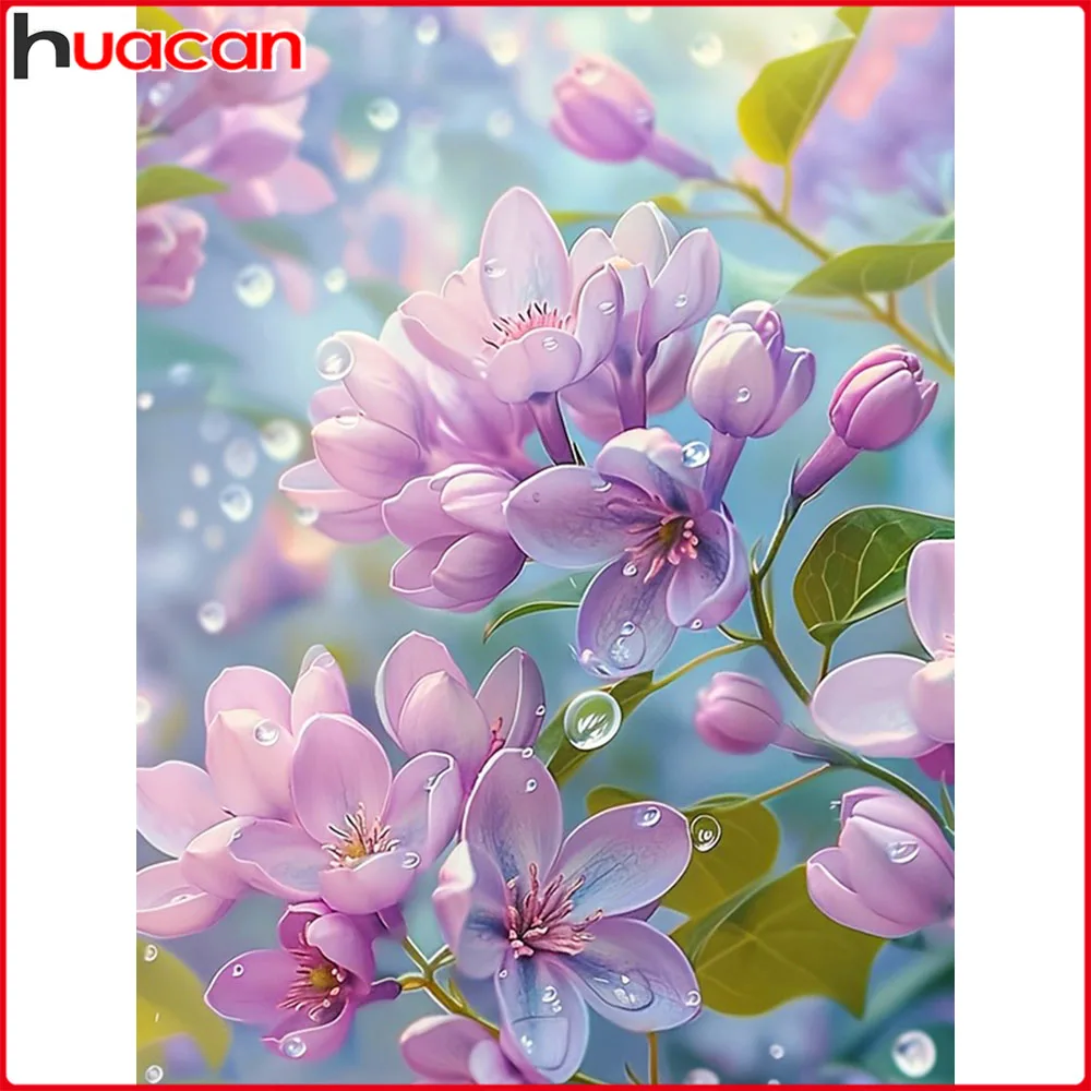 Huacan Vollquadrat Rundbohrer Diamantgemälde Lila Diamantmosaik Blume Komplettset Bild von Strasssteinen