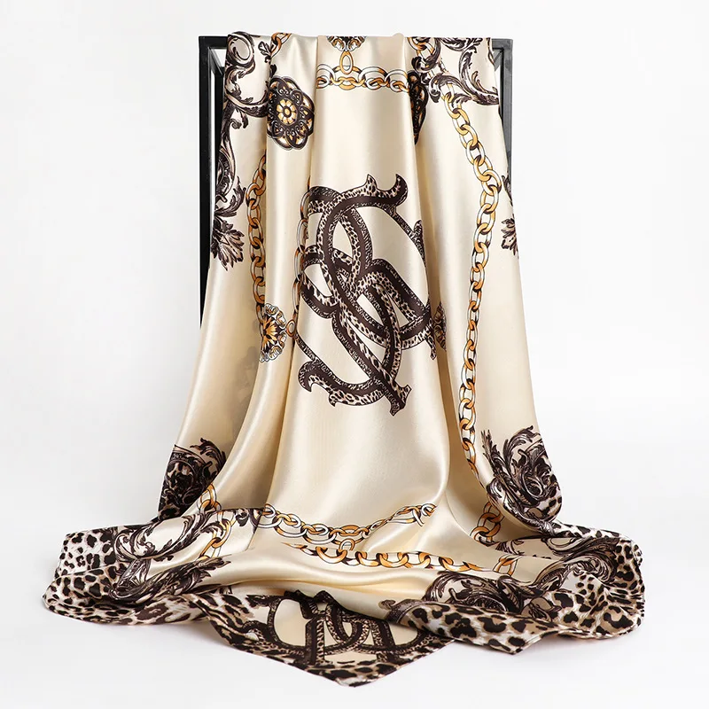 Square Silk Scarves Women 90*90cm Satin Hijab Scarf Muslim Female Chiffon Shawls And Wrap Hair Head Scarves Pareo Bandanna