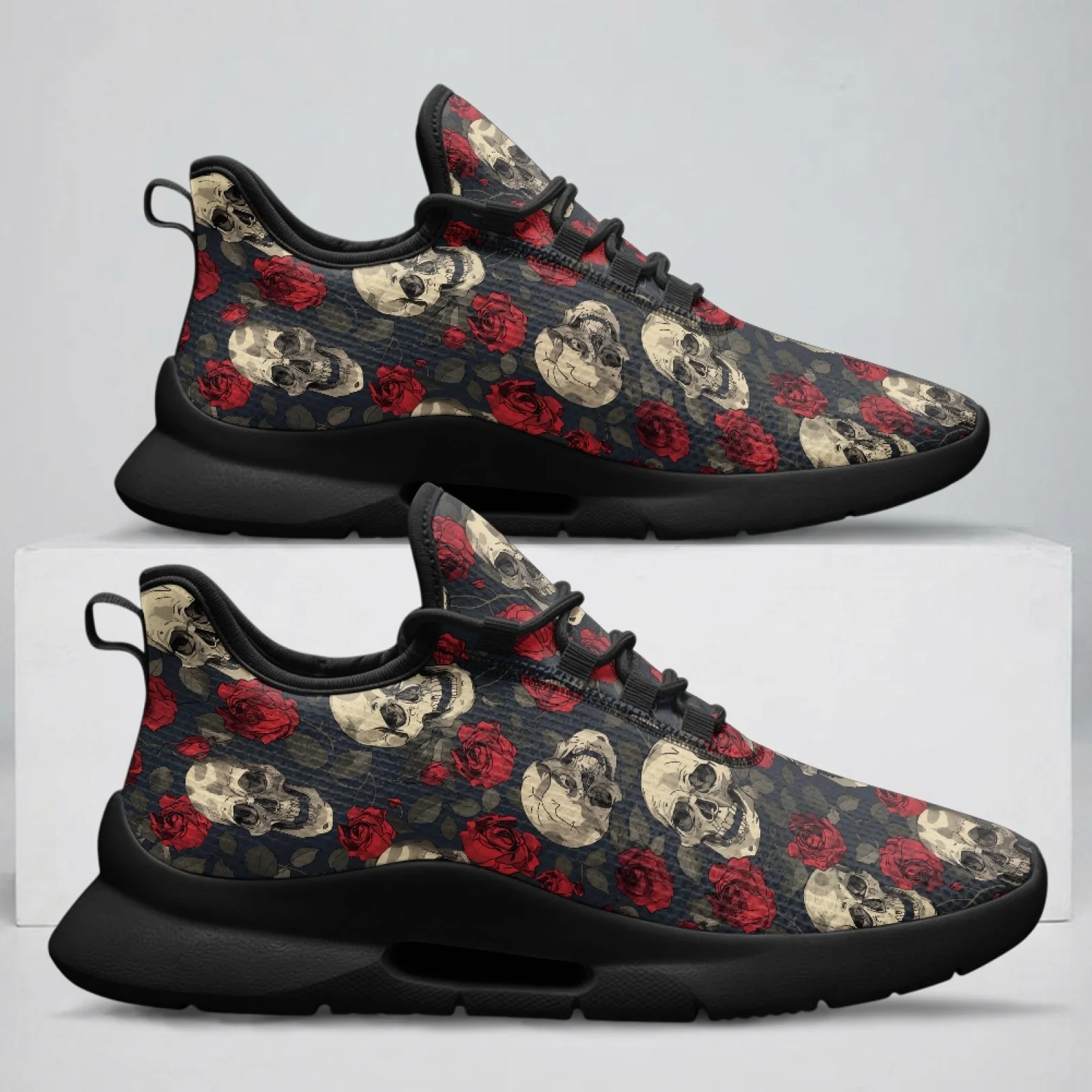 PENSTROLL Skull and Rose Lightweight Men's Fashion Sneakers for Unisex Business Office, Breathable Mesh Sneakers