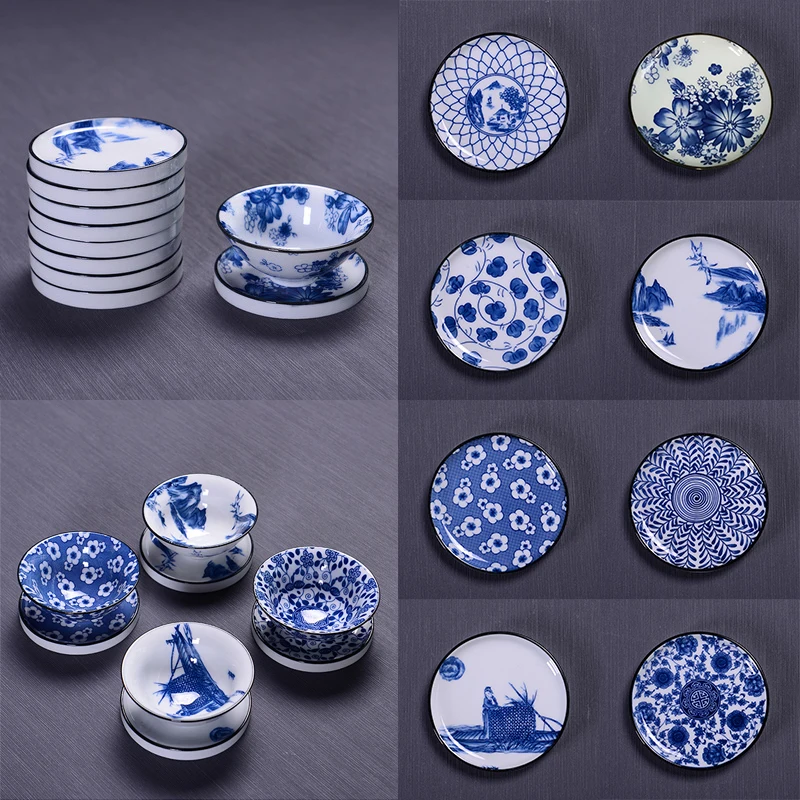 1PC Blue and White Ceramic Tea Cup Mat Porcelain Teacup Pad Chinese Style Coaster Insulating Mat Tray