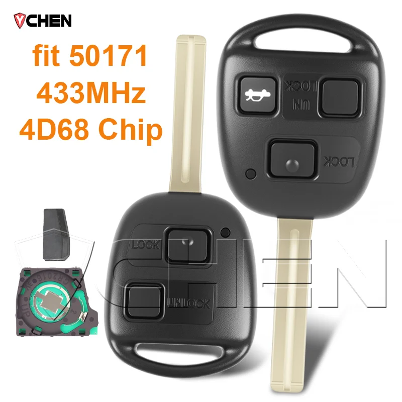 Car Key 50171 TOY48 Blade fit Lexus IS200 LS400 RX300 RX400 ES300 GS300 GS400 IS300  2 3 Buttons 4D68 Chip 433Mhz Remote Fod