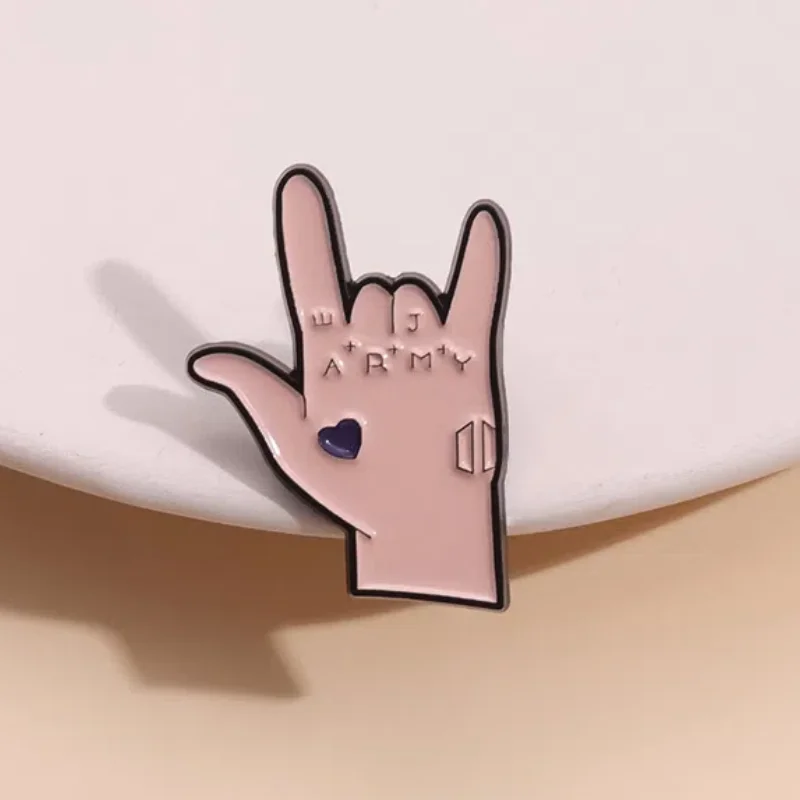 50PCS Enamel Pins Cute Funny Hand Brooch Lapel Badges Korean Kpop Boy Band Lead Singer Tattoo Enamel Pin Army Gesture Brooch