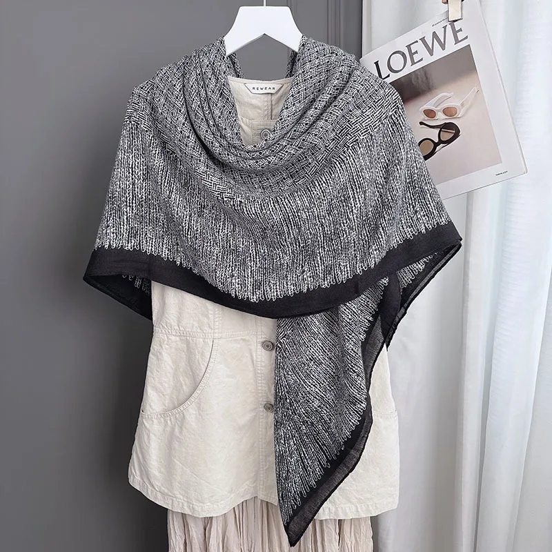 

Minimalist casual workplace style large scarf women130x130Cotton-linen blend new spring and autumn business scarf and shawl