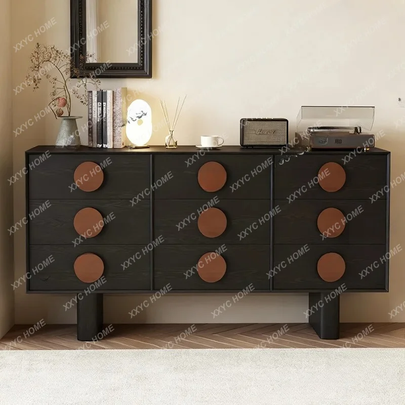 XXMedieval solid wood nine-chest cabinet  retro black modern living room   storage porch dining side cabinet TV cabinet