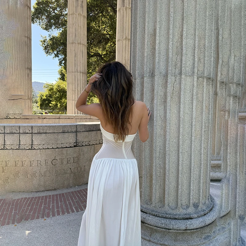 Sexy Fashionable High Waist Long Skirt Dress with Mesh Splice European And American Cross Border Hanging Neck Design