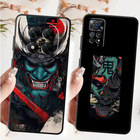 Black Soft Phone Cover Case for Xiaomi Redmi Note 12s 11s 7 8 10S 13 14 Pro Plus 9S 9 10 11 12 Pro Japanese Samurai