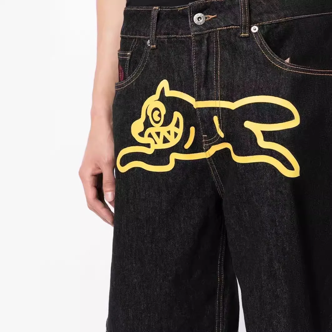 شورت جينز شبابي عصري بتصميم هيب هوب ريترو، ماركة عصرية، خمسة جيوب، طباعة كلب بي بي سي، فضفاض وأنيق #5