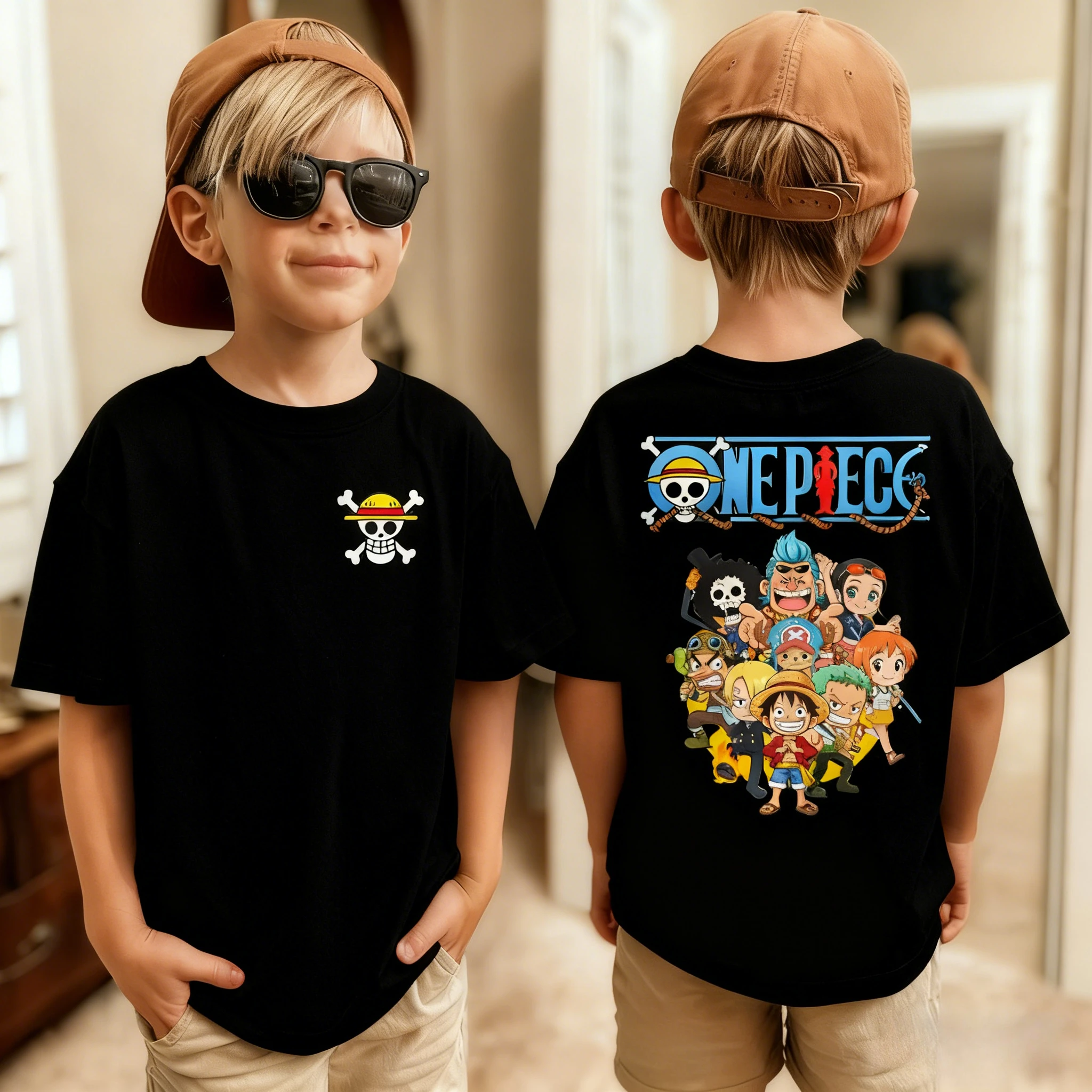 قطعة واحدة انمي ياباني مطبوعة تي شيرت رجالي رورونوا زورو بوي الأطفال Harajuku قصيرة الأكمام الاطفال لوفي تي شيرت الملابس #5