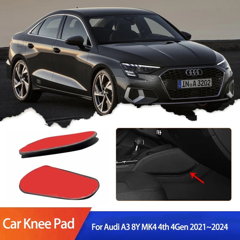 For Audi A3 8Y MK4 4th 4Gen 2021~2024 2022 Car PU Lether Center Control Leg Knee Rest Cushions Elbow Pad Thigh Support Cushion