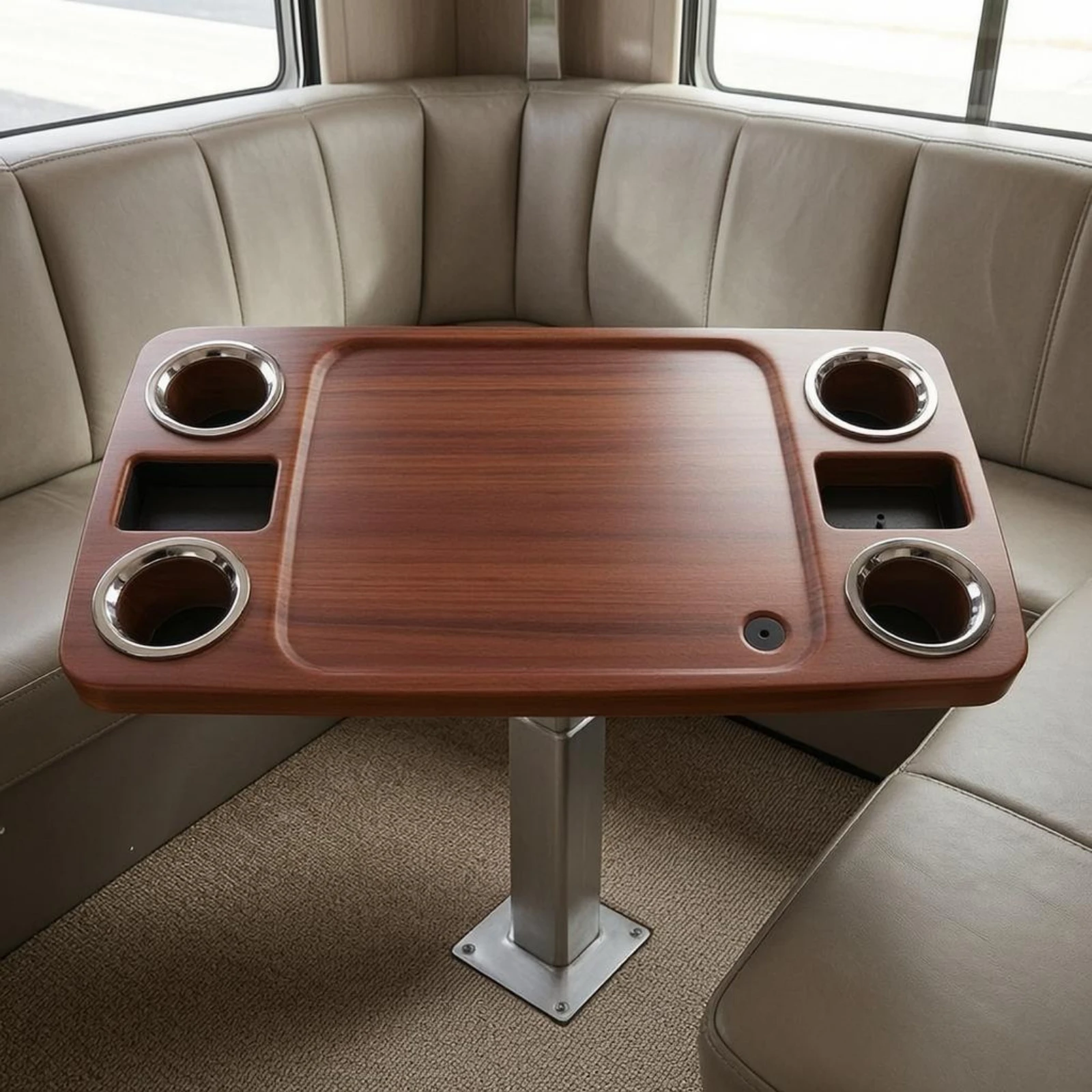 RV Table Aluminum Alloy Leg Yacht Table Portable Dining Surface Storage Slots