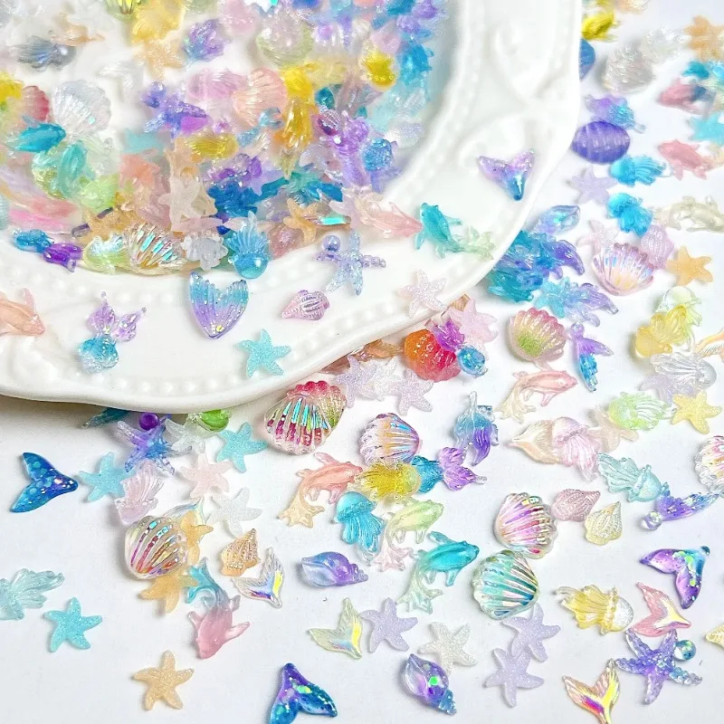 50PCS 3D Creative Simulated Conch Shell Nail Charms Colorful Translucent Jellyfish Ocean Series Resin Nail Art Decorations 2030 image 3