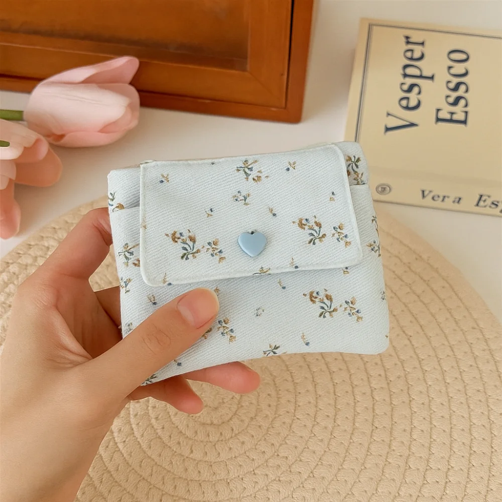 Multifunctional Mini Canvas Coin Purse Floral Print Jewelry Packing Bag Small Lipstick Bag Card Holder Bowknot Cute Wallet Daily