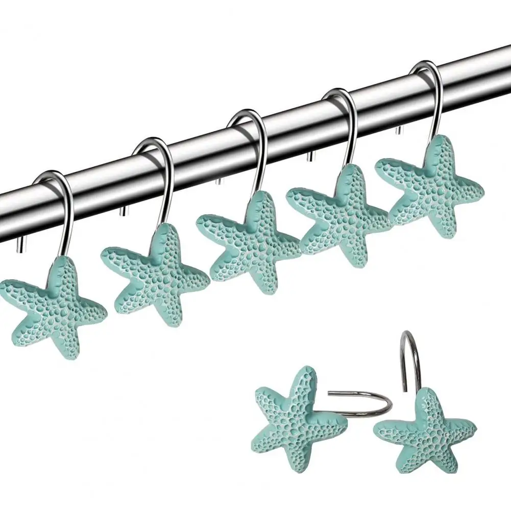 

Curtain Rod Hooks 12Pcs Useful Easy to Install Resin Starfish Style Shower Curtain Rod Hooks Decor Home Supplies