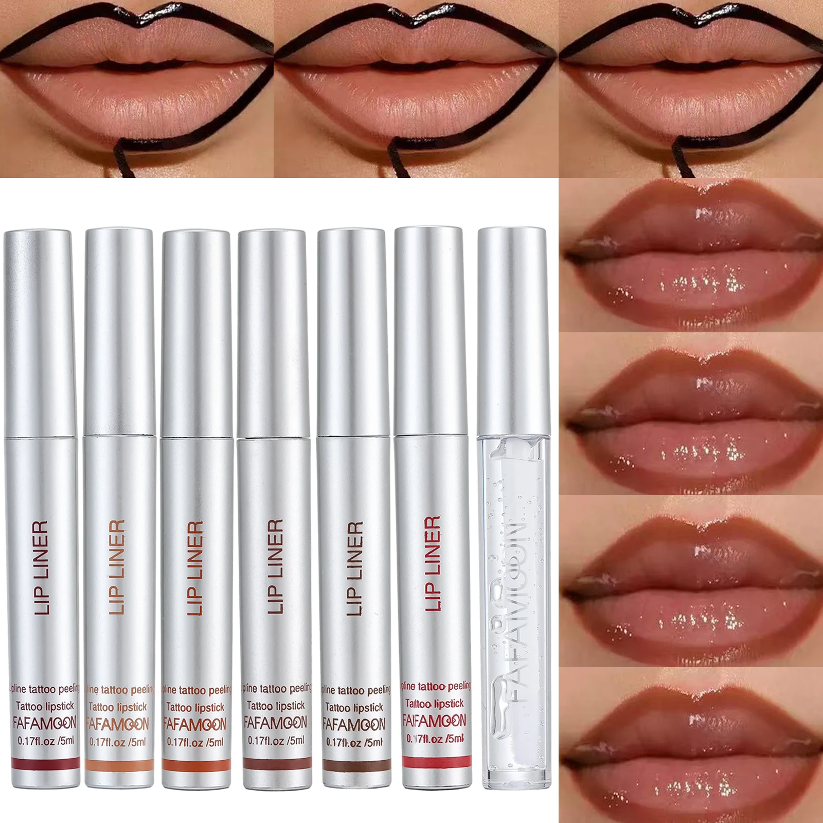 Tear-off lip liner & lip oil set, moisturizing, lightweight texture, long-lasting color-displaying lip gloss set