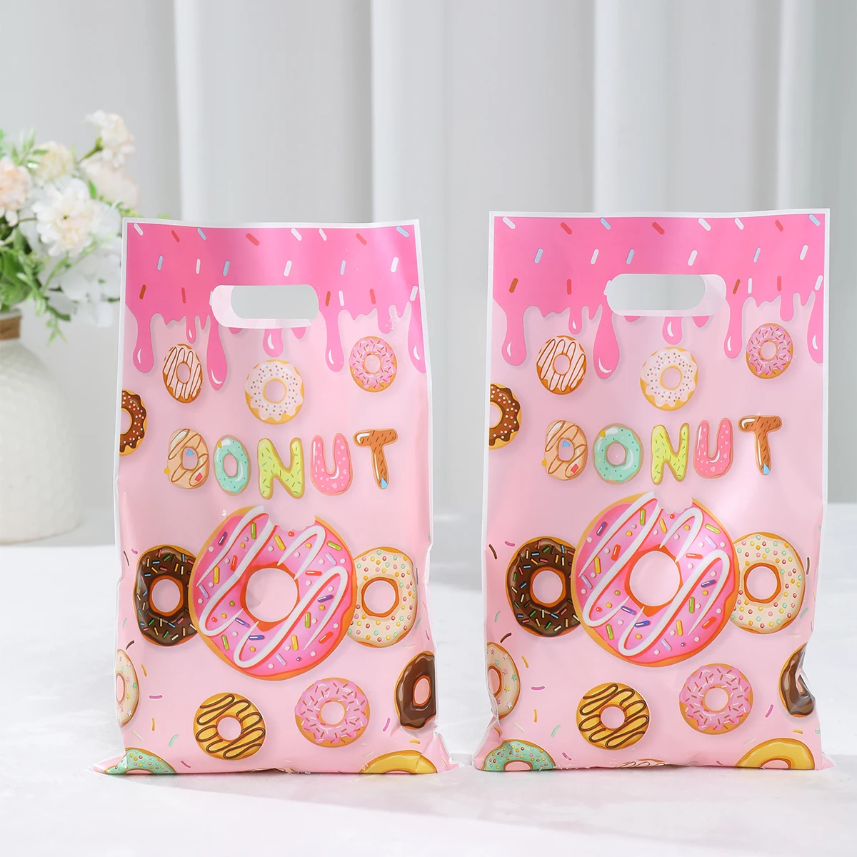 Donut Plastic Gift Bag Candy Bag Donut Happy Birthday Party Decoration Kids Boy Birthday Party Supplies Favors Baby Shower Decor