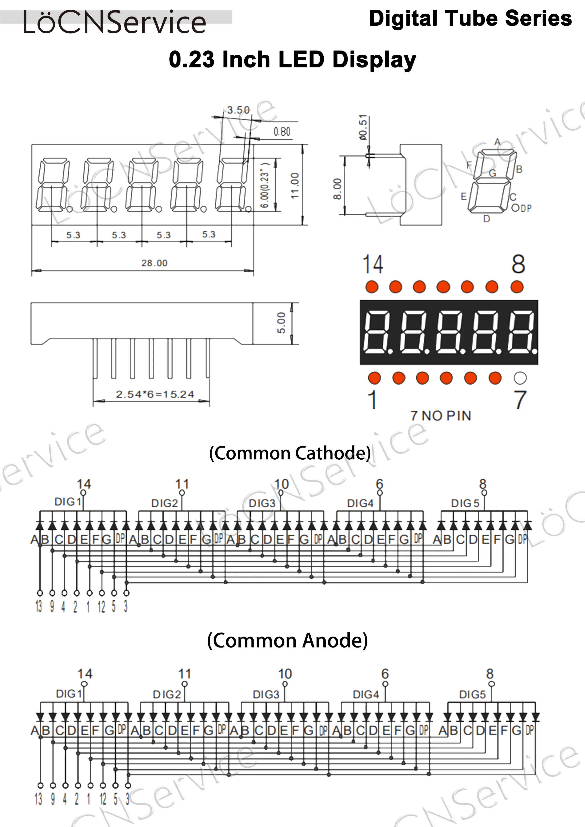 LoCNService 30PCS 0.23Inch Digital Tube LED Display 5 Bit Red White Common Anode / Cathode 7 Segment 0.23 inch 5Bit