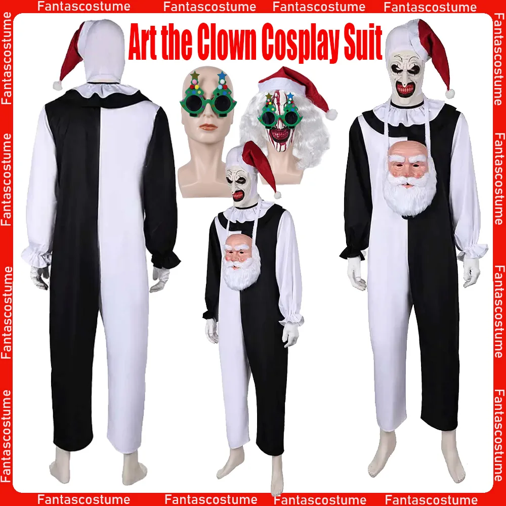 TV Terrifier 3 Art the Clown Cosplay Fantasia Costume Mask Glasses Jumpsuit Male Men Outfits Halloween Carnival Party Adult Suit